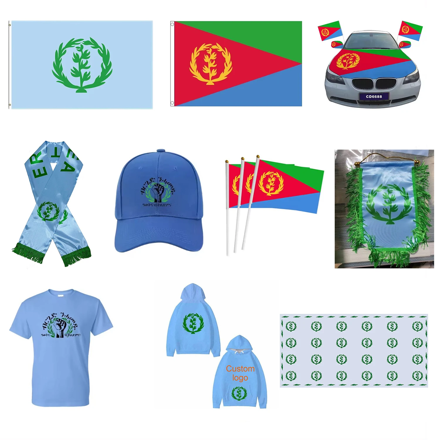 High quality online design 15 *160cm double-sided pattern custom Eritrean flag and scarf