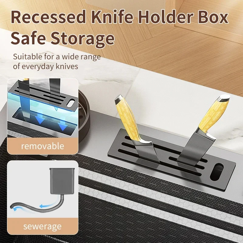 Smart Kitchen Sink Waterfall Faucet Large Dishwasher Digital Display Multifunction Stainless Steel Sink Single Bowl Washbasin