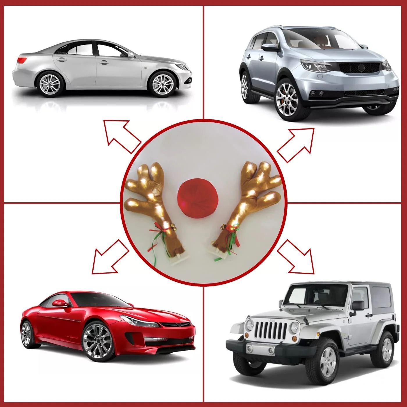 Wholesale Popular Antlers with Bells Reindeer nose Car door Decoration set