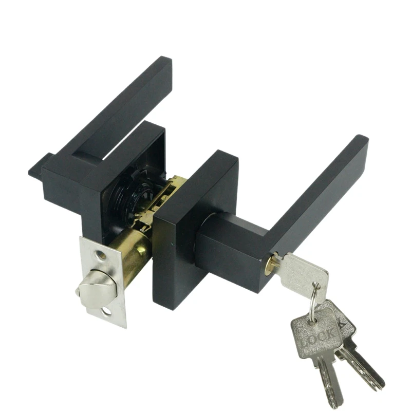 Iron Black Door Lock Contemporary Square Entry Lever Door Handle Lock Set