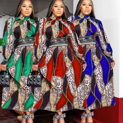 7005 kuwii Europe and American long-sleeved high-waist pleated ankara dress african print kitenge dress designs for african