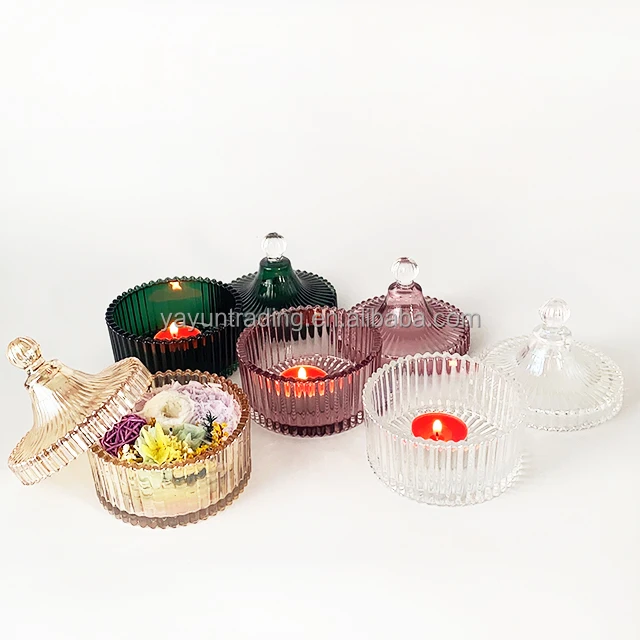 Luxury colorful candy jar candle container bowl dome shape with tower lids for home storage with gift box glass candle holder