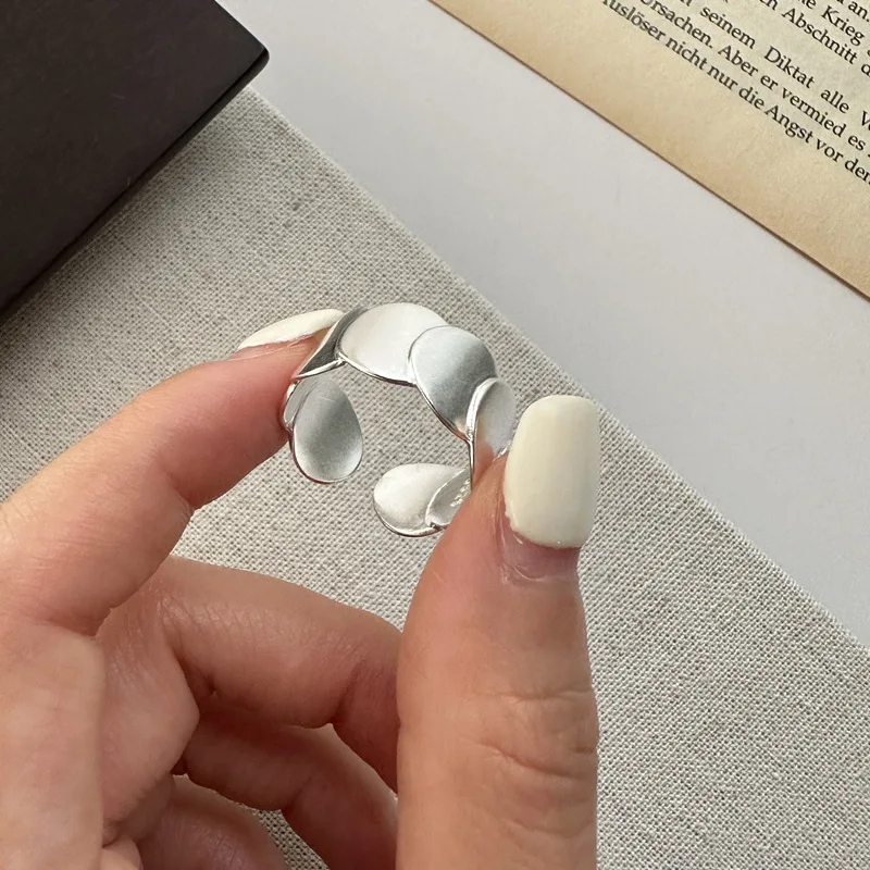 Geometric Matte Finished Round Disc Linked Open Rings For Women  925 Sterling Silver Fine Jewelry