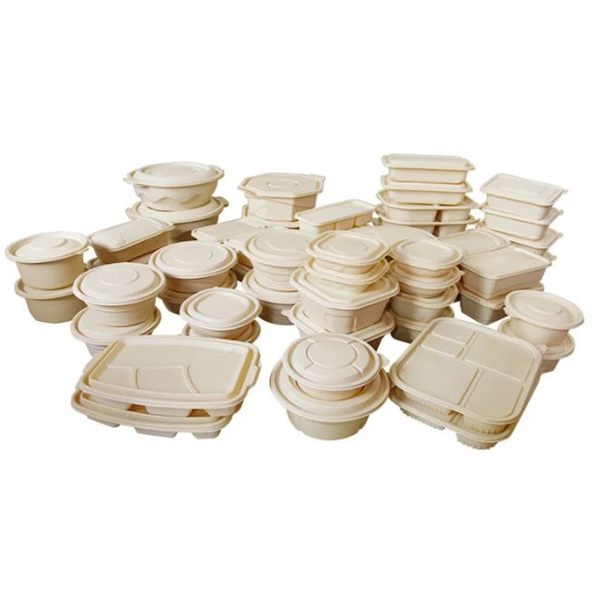 eco friendly biodegradable pla food packaging containers restaurant take out disposable cornstarch lunch box