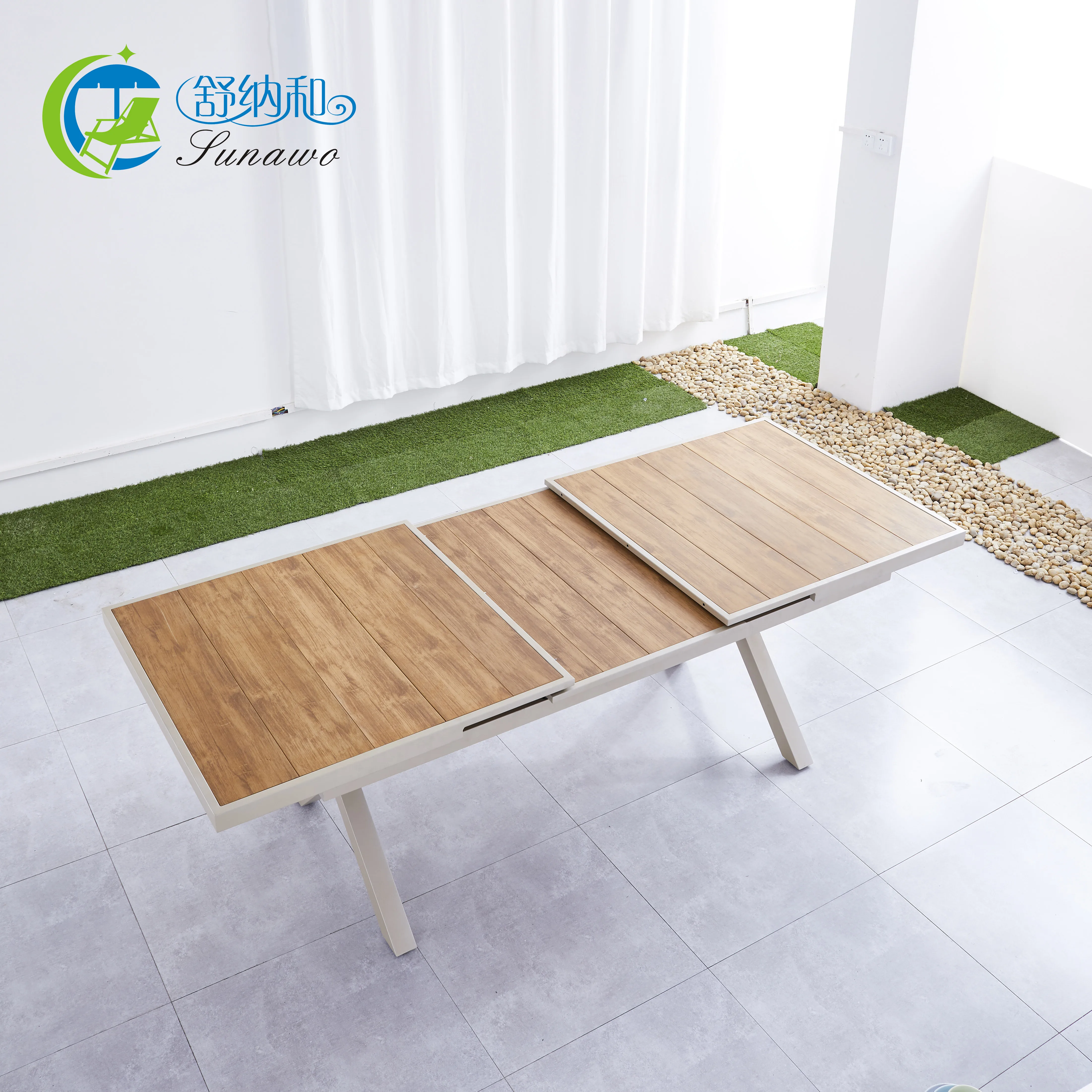 Manufacturers sell retractable plastic wood all-weather outdoor furniture tables