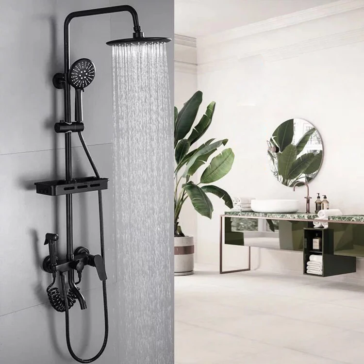 European Modern in Wall Matte Black Wall Mounted Shower Mixer Brass Rain Shower Set