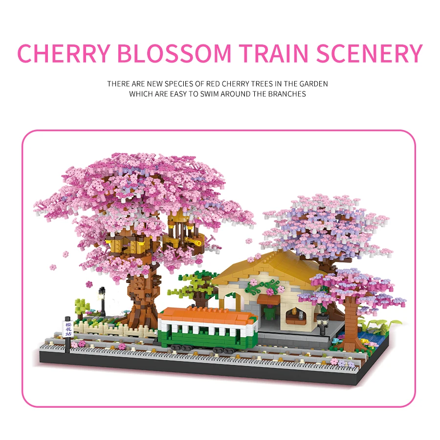 Toys 2024 Building Block Sets Low Moq Yi Run Cherry Blossom Tree House Train Toys DIY For Adults 14+ Ages