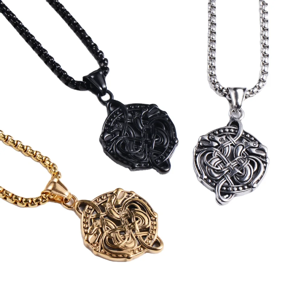 New Arrival Fine Necklaces Chinese Knot Two Dragons Hollow Design Round Shape Pendant Thick Chain Necklace For Men Jewelry