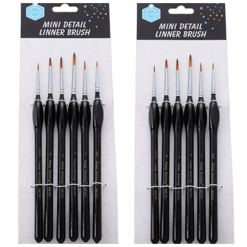 Keep Smiling 6pcs Black Wooden Poles Fine Art Painting Gouache Watercolor Detail Paint Brush For Oil Painting