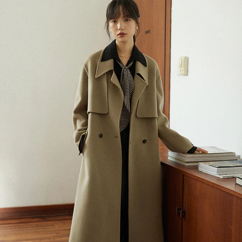 high-end customdouble-faced woolen goods Winter  100% Wool coat double-breasted fashion classic New design Solid color Jacket