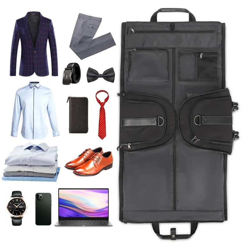 Travel Garment Bag with Shoe Compartment Overnight Weekender Bags for Women Men Rolling Duffle Bag with Wheels Trolley