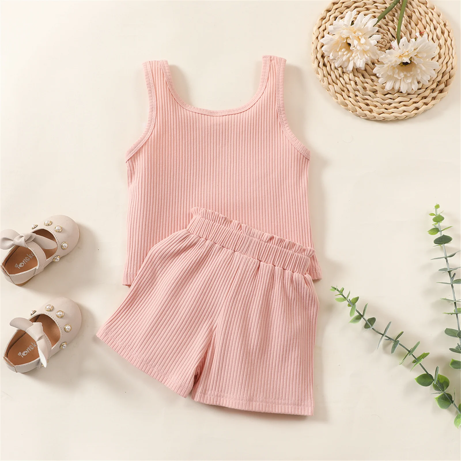 От 0 до 6 лет; Повседневная детская одежда; Гетры; 2021 Твердые без рукавов с пуговицами топ + свободные шорты для ребенка ясельного возраста; Для мальчиков и девочек комплект из 2 предметов