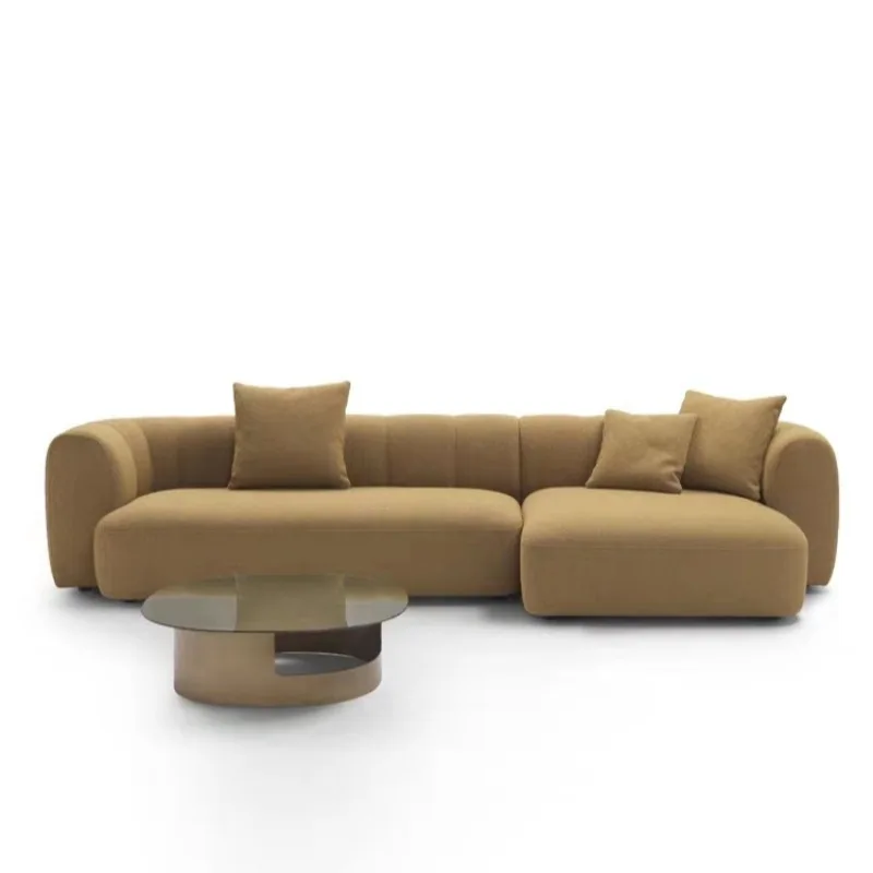 High quality villa flat floor  L-shape white velvet straight row corner living room sofa high-end fabric sofa Nordic modern sofa