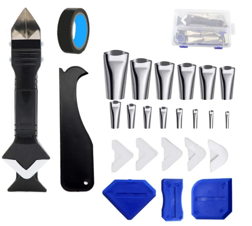 K-051 6 in 1Silicone Caulking Tools 26 Pcs Caulking Finishing Tools Silicone Caulk Nozzle Applicator Sealant Finishing Tool