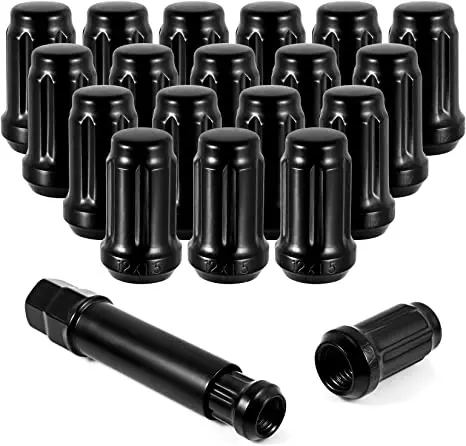 Spline Lug Nuts Black 12x1.5, 20PK M12X1.5 6 Spline Close End Lug Nuts with Cone Seat 1.38' Tall with One Socket for Chevy Impa