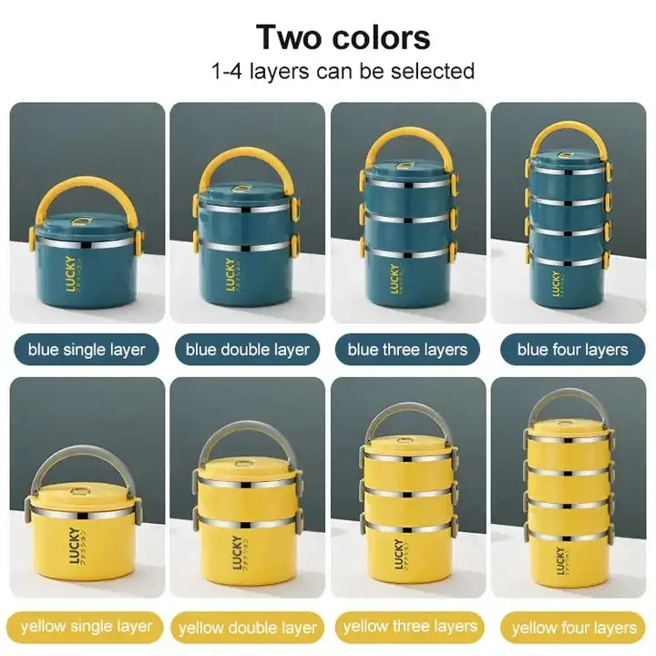 Stainless Steel Insulation Wholesale Eco Friendly Double Layer Round Bento Box Lunch Box With Handle