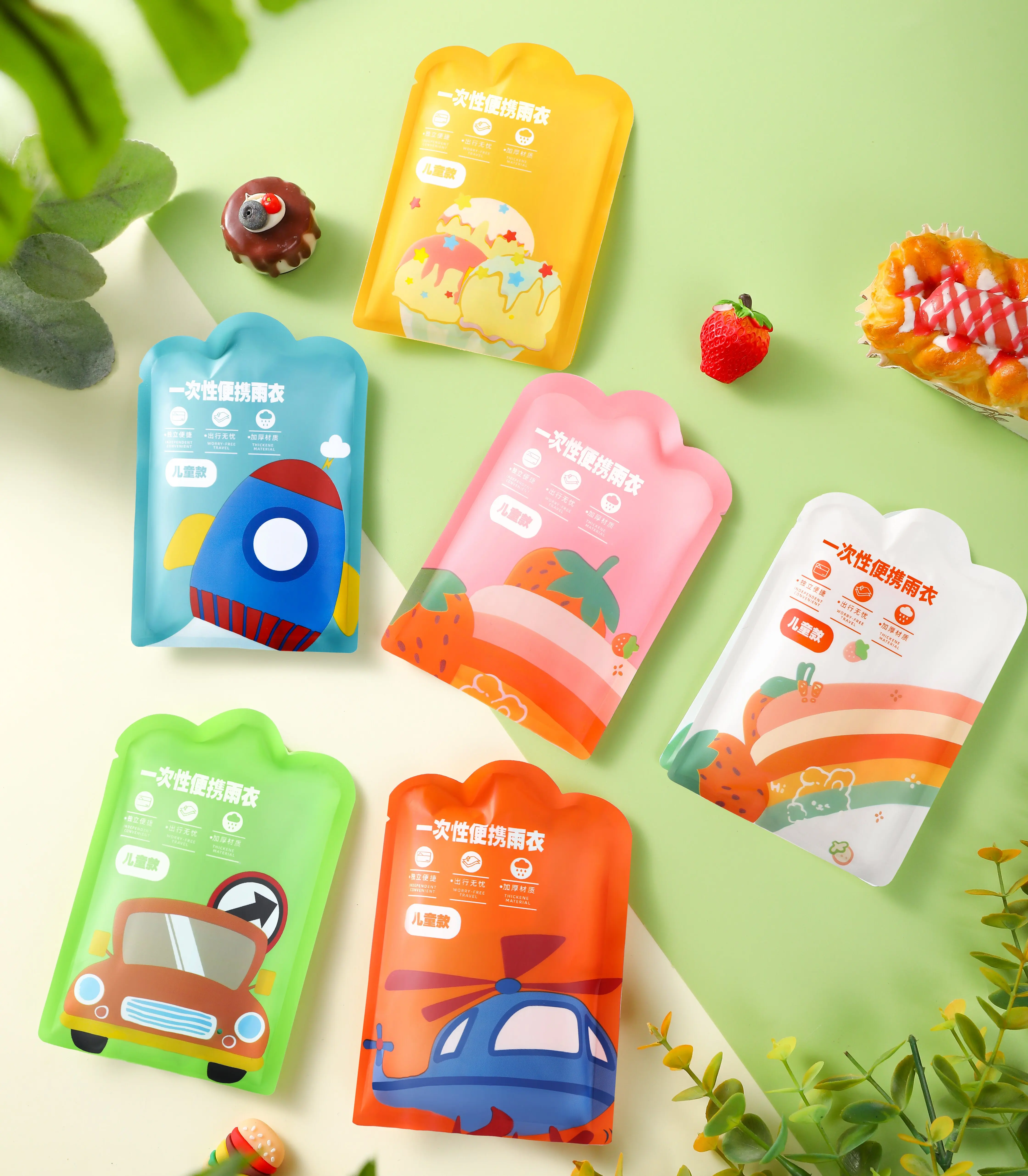 New Children Overall Rain Suit Cute Cartoon Rain Waterproof Kids One Piece Raincoat