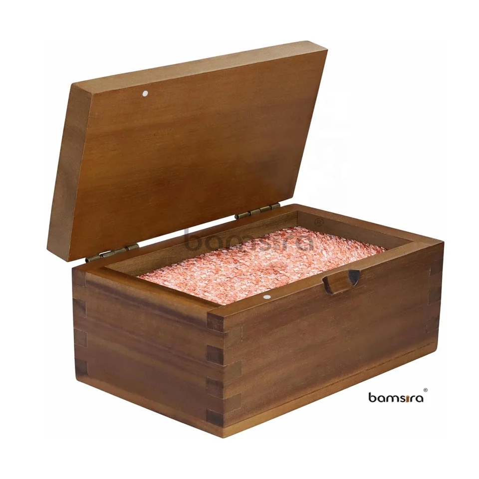 Acacia Wood Salt Cellar Salt Box with Flip LidLarge Storage Space 6.34 x 4.21 x 3.43 Inches Herbs or Seasonings Container