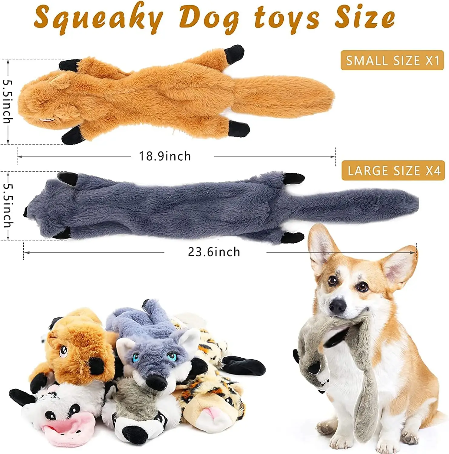 Interactive 5 Pack Pet Toys Dog Large Squeaky Toys Crinkle No Stuffing Animals Dog Plush Chew Toy for Small Medium and Large Dog