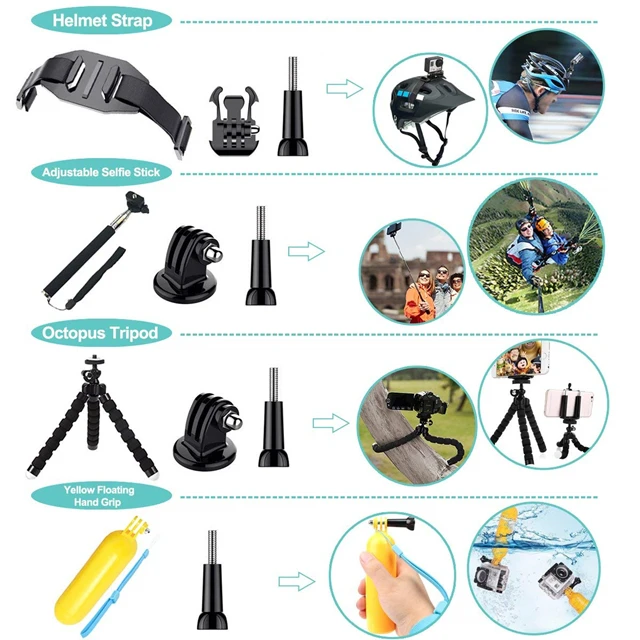 Комплект аксессуаров для экшн-камеры GoPro 10 9 8 7 6 5 Insta 360 AKASO 50 в 1