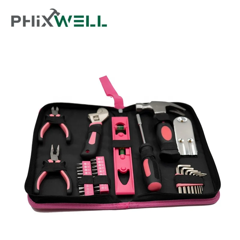 36pcs pink household tool kit in zipper pouch for lady Women