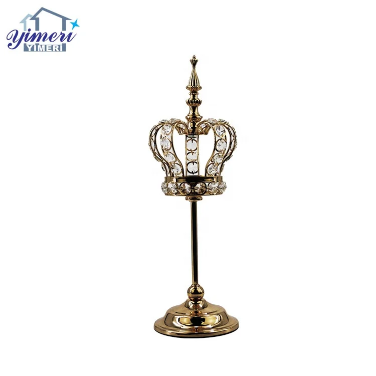Custom 5 Size Unique Gold Metal Crown Crystal Candle Holder For Wedding Favors