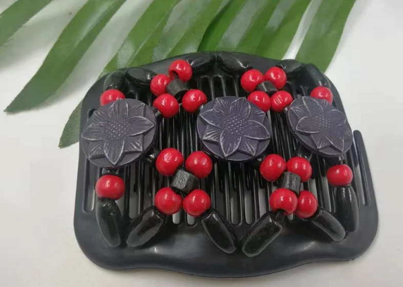 Double Row Insertion  Stretching Magic  Versatile Hair Clip Wooden Bead Hair Comb