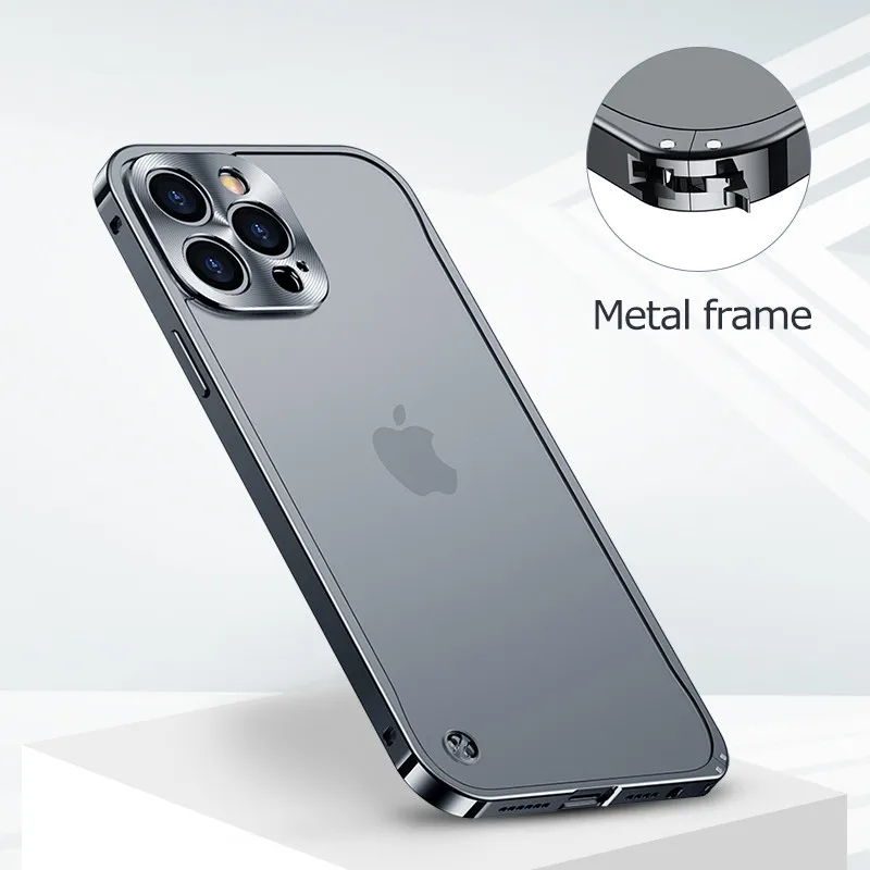 New Aluminum Frame Metal Matte Phone Cases For IPhone 11 12 13 14 Pro Max 12 mini Metal Buckle Anti-fingerprint Shockproof Case