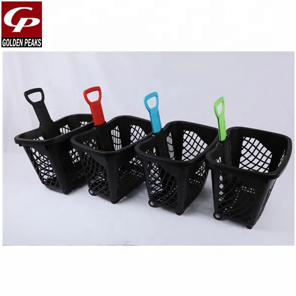 Shopping Cart Roll Grocery Basket Supermarket Plastic Rolling Shopping Basket For Supermarket 02