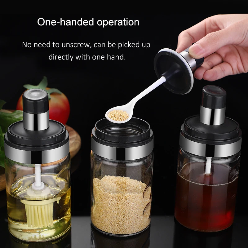 Стеклянные банки для специй из боросиликатного стекла, коробка для приправ, банка для специй, банки для хранения соли, сахара, контейнер для специй с крышкой и ложкой