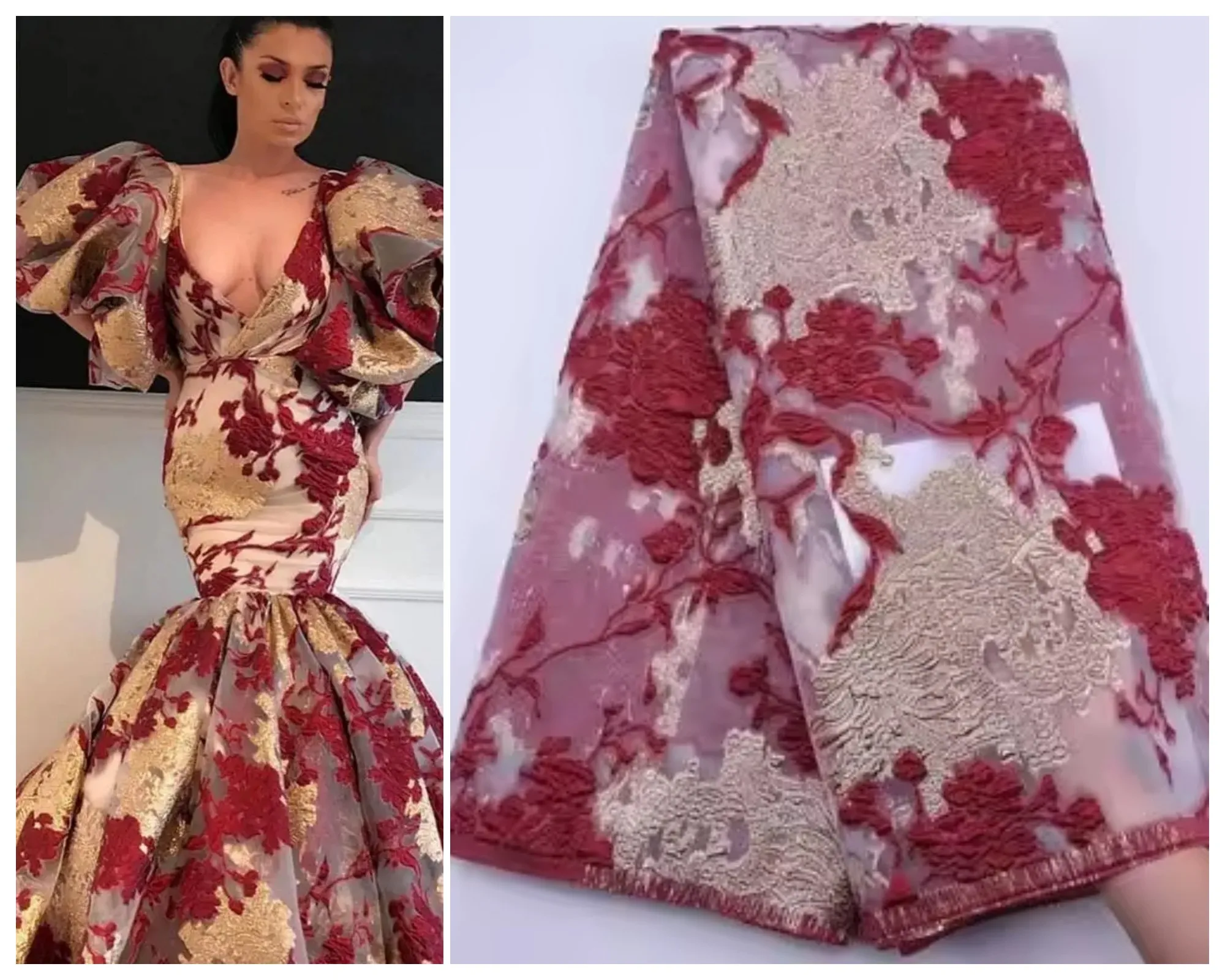 High Quality African Nigerian Tulle Lace Fabric Organza Embroidery Guipure Party Dress  Brocade Jacquard French Lace  for dress