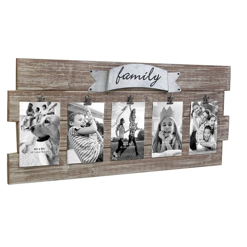 With Metal Decorative Clips For Five Combined Photos Solid Wood  Photo Frame