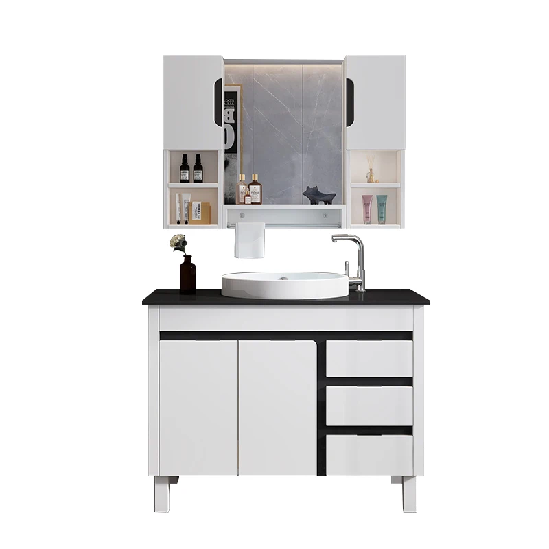 Водостойкий солидный столик для ванной комнаты из черного гранита, 75 см, с держателем для полотенец