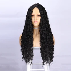 High Quality Hot Sale Cheap Nature Ombre Brown Long  Extension Wig Front Lace Kinky Curly Wave Synthetic Hair Wigs  Braiding