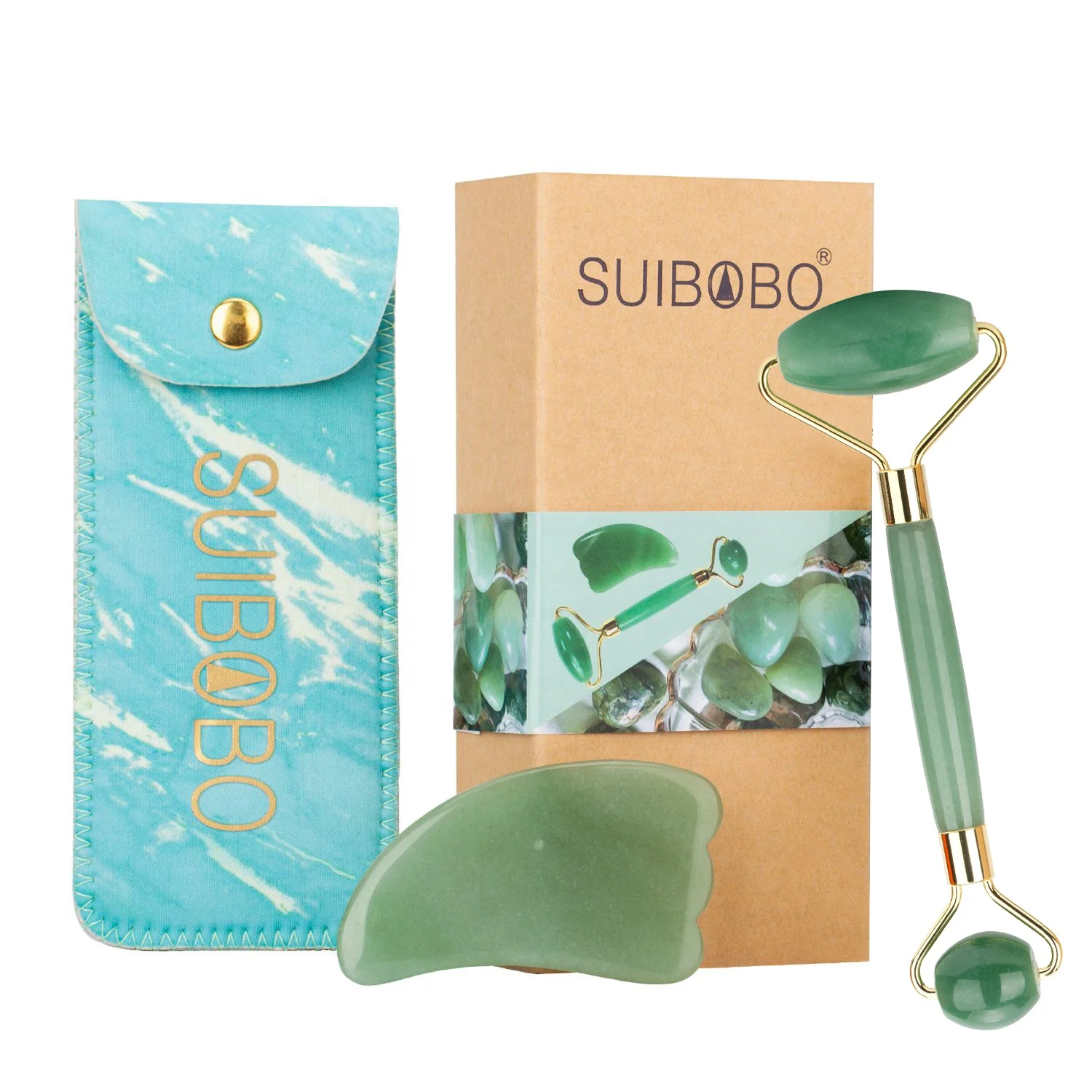 Green quartz jade cold roller for face germanium face roller stone jade roller gua sha set