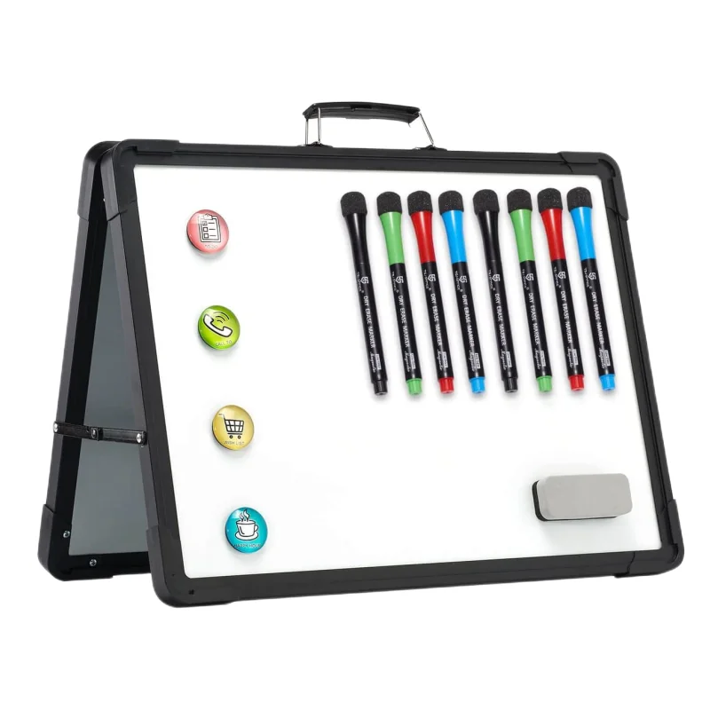 Small Portable Dry Erase White Board 12*16 inches Mini Magnetic Desktop Foldable Whiteboard with Holder for Kids Teacher Office