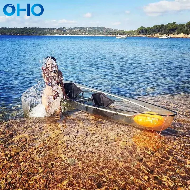 OHO Wholesale High Quality Small Plastic Rowing Boats Transparent Canoe Kayak Clear Kayak 2 Person