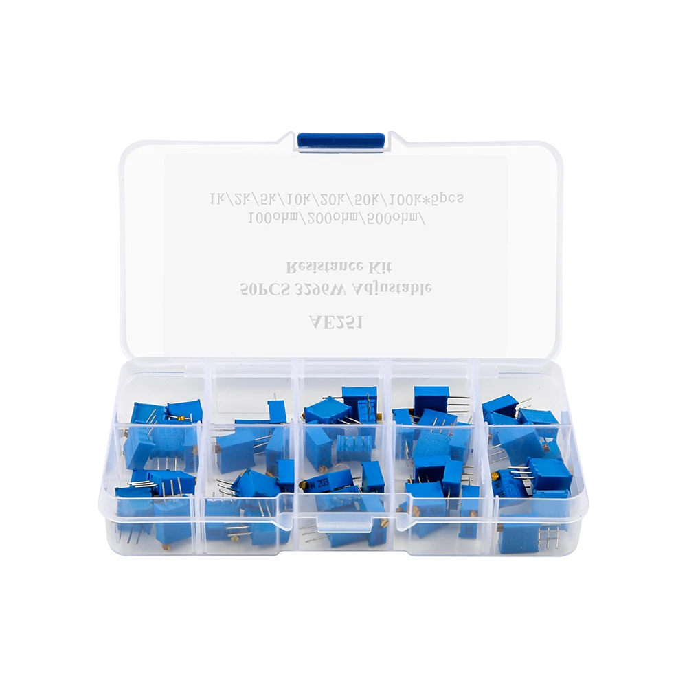 50PCS 3296W Adjustable Resistance Kit With 10 Different Types Of Resistance Ratings
