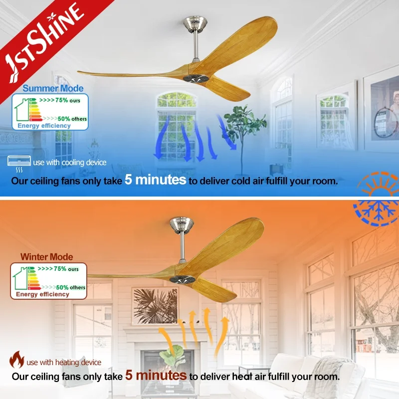 Потолочный вентилятор 1stshine 2024 Лидер продаж роскошный потолочный постоянного тока энергосберегающий деревянный для виллы