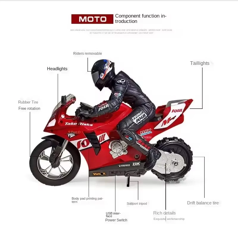 1:6 2.4G RC Motorcycle Stunt Car 360 Rotating Auto Balance Single Wheel Drive Children Remote Control Toy Motorcycle