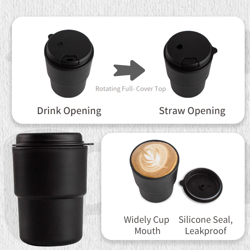Custom Logo Reusable Coffee Tumbler Cup Black Travel Coffee Mug with Lid