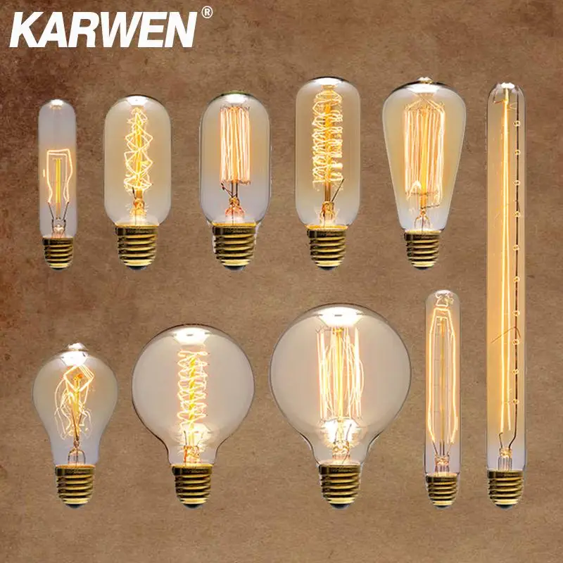 Vintage Edison bulb E27 40w 220v Ampoule vintage bulb edison lamp ST64 G80 G95 A19 T10 T45 filament Incandescent light