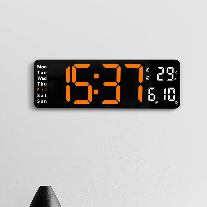 13 Inches Wall-mounted Digital Wall Clock with Adapter Remote Control Date Week Display Table Alarm Clock Large LED Clock