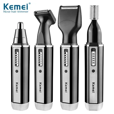 Kemei KM 6630 4 in 1 Nose Eyebrow Hair Beard Trimmer Rechargeable Electric Shaver Nose Ear Trimmer With Temple Cut for Men