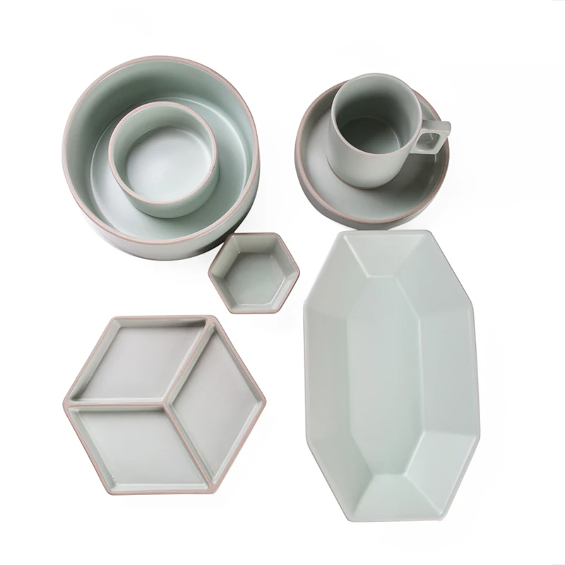 
Korean style elegance fine solid color different shape ceramic porcelain tableware tabletop dinnerware sets restaurant houseware 