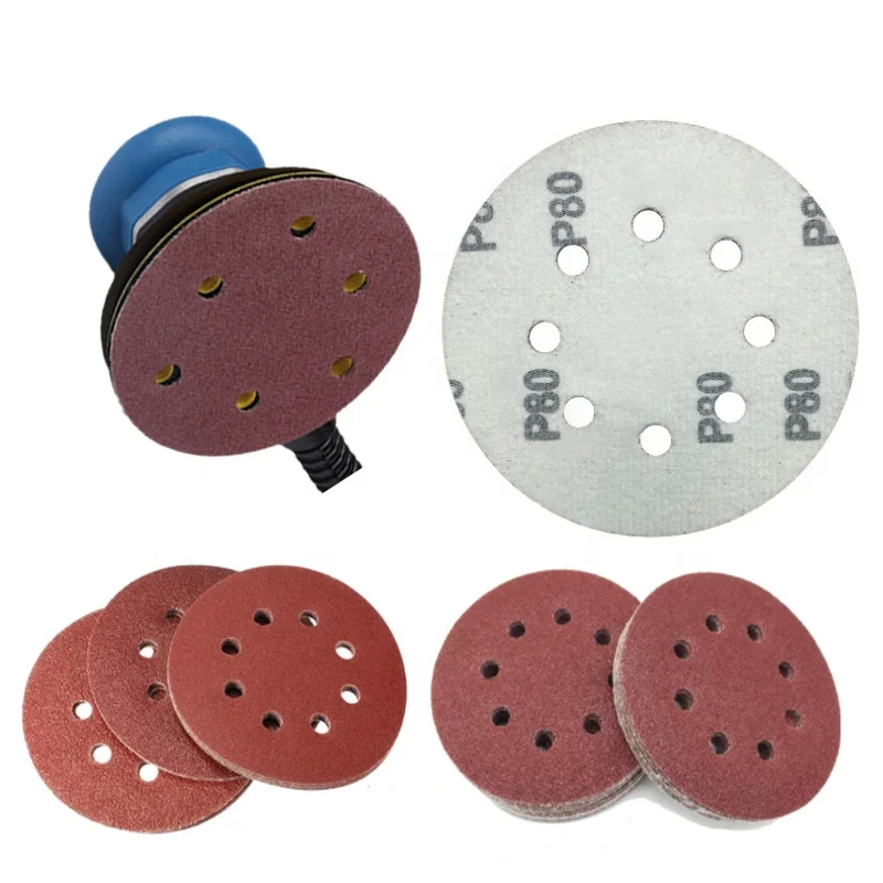 Sandpaper 125mm disc sanding disc 60grit sandpaper alumina hook ring round red sandpaper
