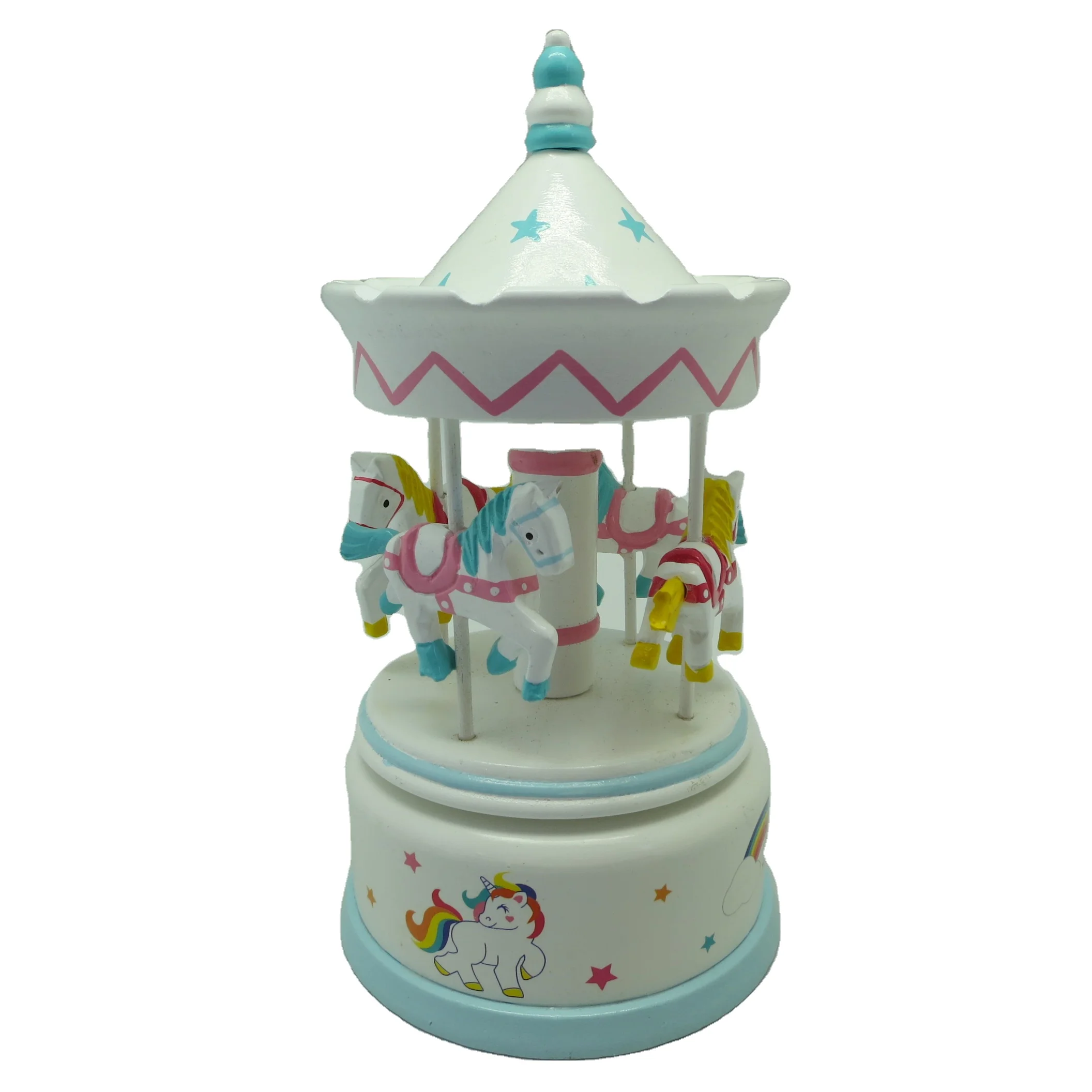 Decorative Kid musical toy gift Wind up Round  wooden carousel music box