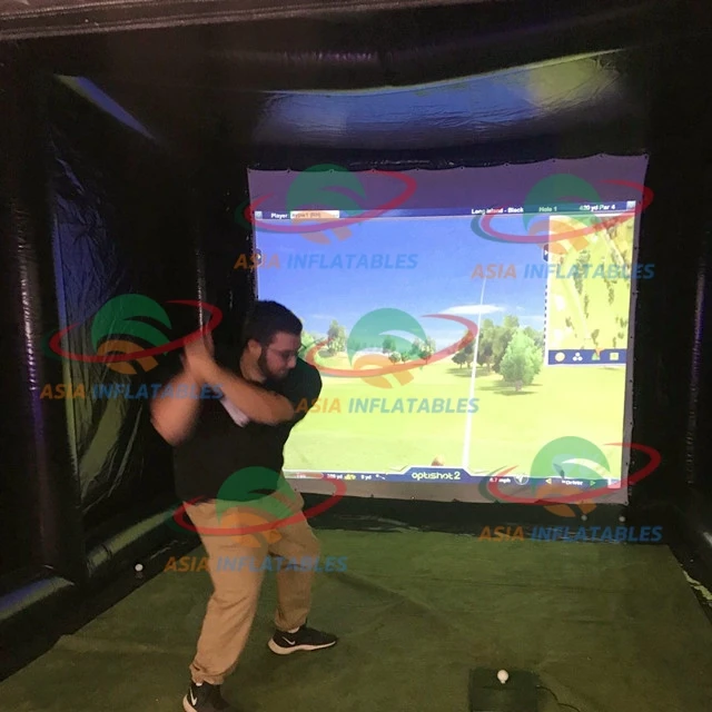 Factory price inflatable golf simulator tent with movie screen , inflatable Golf Simulator Driving Range Tent