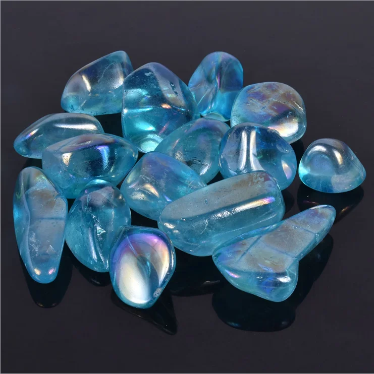 Wholesale Rainbow Titanium Blue Aqua Angel Aura Quartz Tumbled Crystal Gravel Stones