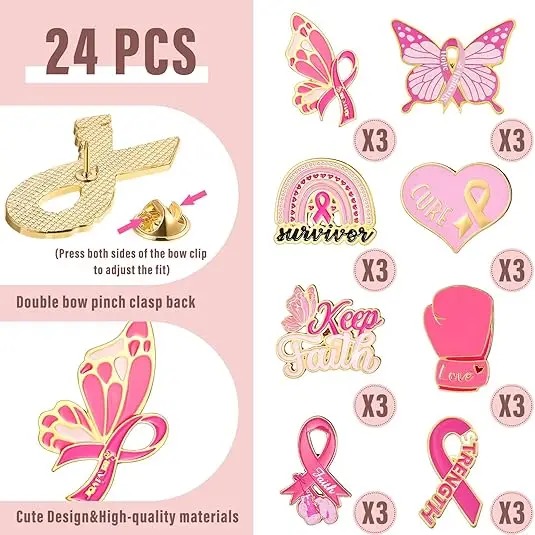 Breast Cancer Awareness Pins Enamel Lapel Pin Breast Cancer Awareness Pink Ribbon Butterfly Brooch for Women Gifts
